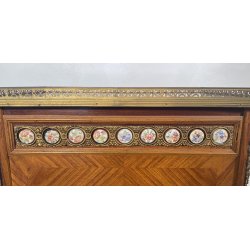 ANTICO COMODINO FRANCESE STILE LUIGI XVI LEGNO PRIMI 1900 2 CASSETTI PORCELLANA