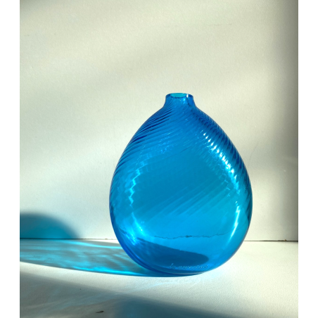 VASO VINTAGE VETRO SOFFIATO MURANO La MURRINA SPIRALE BLU AZZURRO FIRMATO '70/80
