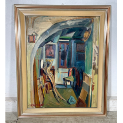 QUADRO DIPINTO Carlo Monti VEDUTA STUDIO PITTURA CAVALLETTO ANNI 50 OLIO TELA