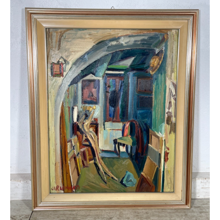 QUADRO DIPINTO Carlo Monti VEDUTA STUDIO PITTURA CAVALLETTO ANNI 50 OLIO TELA