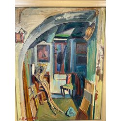 QUADRO DIPINTO Carlo Monti VEDUTA STUDIO PITTURA CAVALLETTO ANNI 50 OLIO TELA