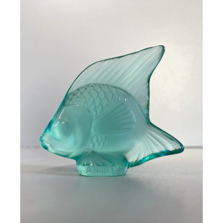 PESCE "POISSON" CRISTALLO SATINATO LALIQUE FRANCE VERDE ACQUA FIRMATO H5cm '70