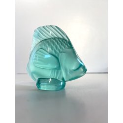 PESCE "POISSON" CRISTALLO SATINATO LALIQUE FRANCE VERDE ACQUA FIRMATO H5cm '70