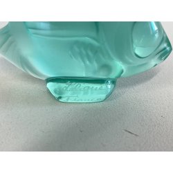 PESCE "POISSON" CRISTALLO SATINATO LALIQUE FRANCE VERDE ACQUA FIRMATO H5cm '70