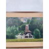 QUADRO DIPINTO Carlo Monti VEDUTA PAESAGGIO FABBRICA CASCINA ANNI 70 OLIO TELA