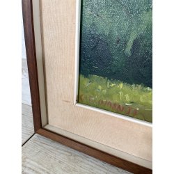 QUADRO DIPINTO Carlo Monti VEDUTA PAESAGGIO FABBRICA CASCINA ANNI 70 OLIO TELA