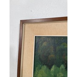 QUADRO DIPINTO Carlo Monti VEDUTA PAESAGGIO FABBRICA CASCINA ANNI 70 OLIO TELA