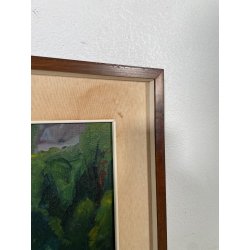 QUADRO DIPINTO Carlo Monti VEDUTA PAESAGGIO FABBRICA CASCINA ANNI 70 OLIO TELA