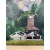 QUADRO DIPINTO Carlo Monti VEDUTA PAESAGGIO FABBRICA CASCINA ANNI 70 OLIO TELA