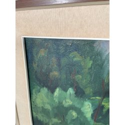 QUADRO DIPINTO Carlo Monti VEDUTA PAESAGGIO FABBRICA CASCINA ANNI 70 OLIO TELA