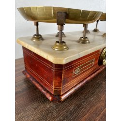 ANTICA BILANCIA BANCO SABAUDA ROBERVAL DUE PIATTI PORTATA 2 KG LEGNO MARMO '800
