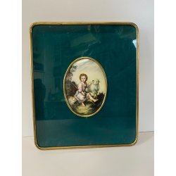 MINIATURA OLIO CERAMICA GESù BAMBINO Il Buon Pastore N.M.  Raschi RELIGIOSO '900