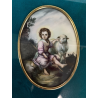 MINIATURA OLIO CERAMICA GESù BAMBINO Il Buon Pastore N.M.  Raschi RELIGIOSO '900