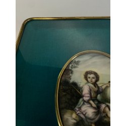 MINIATURA OLIO CERAMICA GESù BAMBINO Il Buon Pastore N.M.  Raschi RELIGIOSO '900
