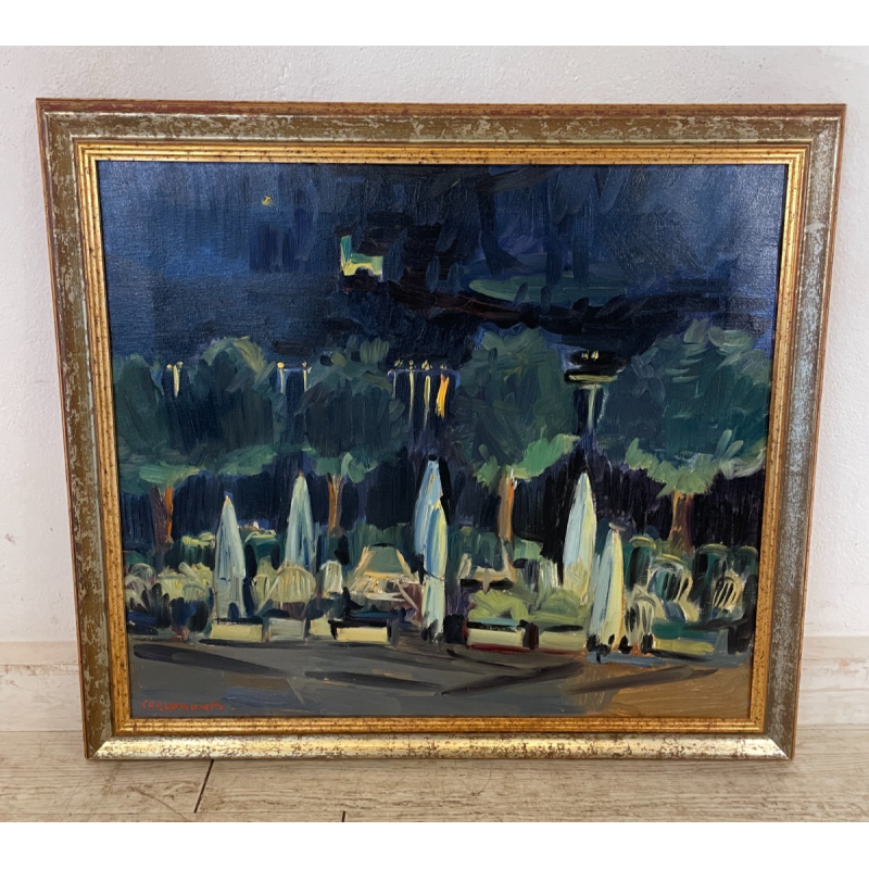 QUADRO DIPINTO Carlo Monti PIAZZA DEL POPOLO LUNGO LAGO ARONA 2000 OLIO TELA
