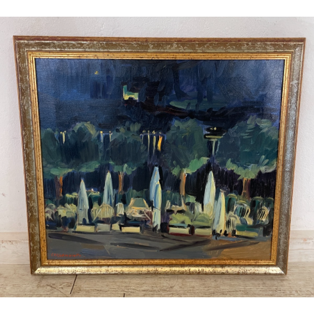 QUADRO DIPINTO Carlo Monti PIAZZA DEL POPOLO LUNGO LAGO ARONA 2000 OLIO TELA