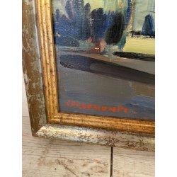 QUADRO DIPINTO Carlo Monti PIAZZA DEL POPOLO LUNGO LAGO ARONA 2000 OLIO TELA