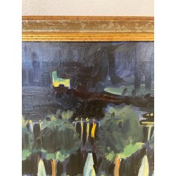 QUADRO DIPINTO Carlo Monti PIAZZA DEL POPOLO LUNGO LAGO ARONA 2000 OLIO TELA