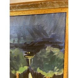 QUADRO DIPINTO Carlo Monti PIAZZA DEL POPOLO LUNGO LAGO ARONA 2000 OLIO TELA
