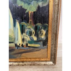 QUADRO DIPINTO Carlo Monti PIAZZA DEL POPOLO LUNGO LAGO ARONA 2000 OLIO TELA