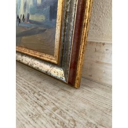 QUADRO DIPINTO Carlo Monti PIAZZA DEL POPOLO LUNGO LAGO ARONA 2000 OLIO TELA