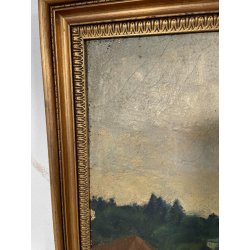 ANTICO QUADRO DIPINTO Carlo Monti VEDUTA ROCCA DI ARONA LAGO MAGGIORE ANNI 60