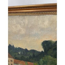 ANTICO QUADRO DIPINTO Carlo Monti VEDUTA ROCCA DI ARONA LAGO MAGGIORE ANNI 60