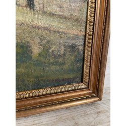 ANTICO QUADRO DIPINTO Carlo Monti VEDUTA ROCCA DI ARONA LAGO MAGGIORE ANNI 60