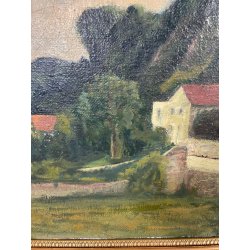 ANTICO QUADRO DIPINTO Carlo Monti VEDUTA ROCCA DI ARONA LAGO MAGGIORE ANNI 60