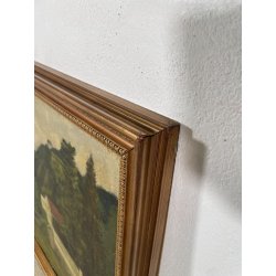 ANTICO QUADRO DIPINTO Carlo Monti VEDUTA ROCCA DI ARONA LAGO MAGGIORE ANNI 60
