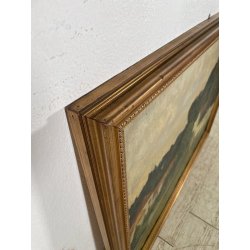 ANTICO QUADRO DIPINTO Carlo Monti VEDUTA ROCCA DI ARONA LAGO MAGGIORE ANNI 60