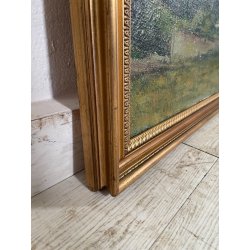 ANTICO QUADRO DIPINTO Carlo Monti VEDUTA ROCCA DI ARONA LAGO MAGGIORE ANNI 60