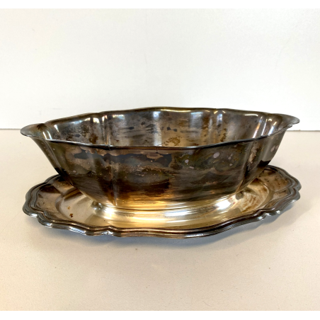 SALSIERA CON VASOIO INTEGRATO CHRISTOFLE GALLIA FRANCE PLACCATA ARGENTO '40