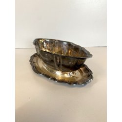 SALSIERA CON VASOIO INTEGRATO CHRISTOFLE GALLIA FRANCE PLACCATA ARGENTO '40