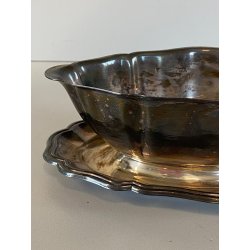 SALSIERA CON VASOIO INTEGRATO CHRISTOFLE GALLIA FRANCE PLACCATA ARGENTO '40