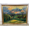 QUADRO DIPINTO MATERICO Carlo Monti VEDUTA PAESAGGIO COLLINARE TRAMONTO