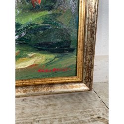 QUADRO DIPINTO MATERICO Carlo Monti VEDUTA PAESAGGIO COLLINARE TRAMONTO