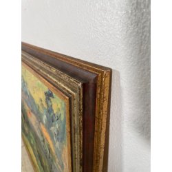 QUADRO DIPINTO MATERICO Carlo Monti VEDUTA PAESAGGIO COLLINARE TRAMONTO