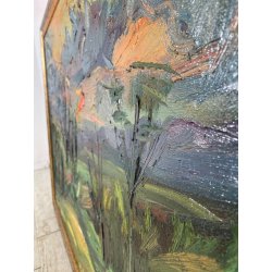 QUADRO DIPINTO MATERICO Carlo Monti VEDUTA PAESAGGIO COLLINARE TRAMONTO