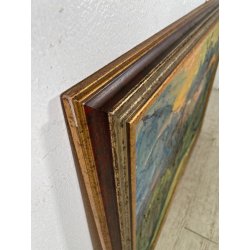 QUADRO DIPINTO MATERICO Carlo Monti VEDUTA PAESAGGIO COLLINARE TRAMONTO