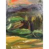 QUADRO DIPINTO MATERICO Carlo Monti VEDUTA PAESAGGIO COLLINARE TRAMONTO