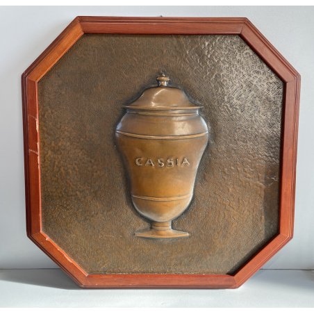 QUADRO RAME farmacia BASSORILIEVO EPOCA 1900 ICONA albarello PIANTA CASSIA VASO