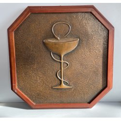 QUADRO RAME farmacia BASSORILIEVO EPOCA 1900 ICONA IGIEA CALICE SERPENTE CORNICE