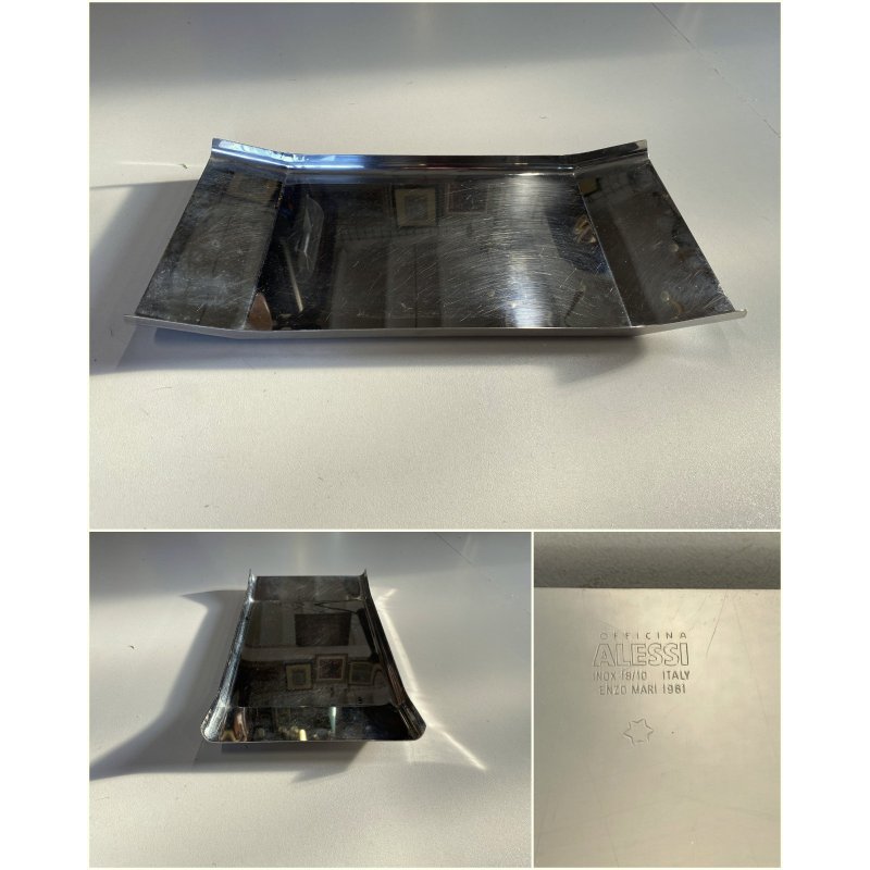 VASSOIO Arran DESIGN Enzo Mari ALESSI ACCIAIO INOX 18/10 VINTAGE TRAY 48x24,5 cm
