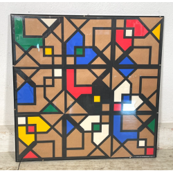 QUADRO GEOMETRICO ASTRATTO A. G. Bertolio 61x61 cm INSERTI COLORATI ANNO 1985