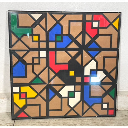 QUADRO GEOMETRICO ASTRATTO A. G. Bertolio 61x61 cm INSERTI COLORATI ANNO 1985