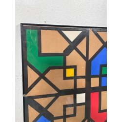 QUADRO GEOMETRICO ASTRATTO A. G. Bertolio 61x61 cm INSERTI COLORATI ANNO 1985