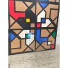 QUADRO GEOMETRICO ASTRATTO A. G. Bertolio 61x61 cm INSERTI COLORATI ANNO 1985