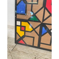 QUADRO GEOMETRICO ASTRATTO A. G. Bertolio 61x61 cm INSERTI COLORATI ANNO 1985