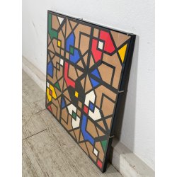 QUADRO GEOMETRICO ASTRATTO A. G. Bertolio 61x61 cm INSERTI COLORATI ANNO 1985